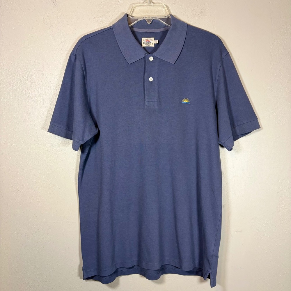 Faherty Brand Mens Sunwashed‎ Polo Shirt Blue Gray Size M MKU2305-USK